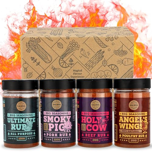 Classic Selection of Premium BBQ Seasonings - Holy Cow, Angel’s Wings, Smoky Pig, Ultimate Rub BBQ Rubs | Pack of 4 | 100% Natural | Great Foodie Gift
