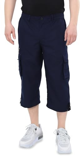 Ben Creek – capri-fritidsbyxor för män – Bermudashorts för fritid och vardag – korta 3/4 vandringsbyxor med elastiskt midjeband – halvlång cargo, med multifickor, QLH13, Mörkblå, M