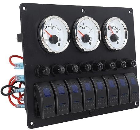 Voltmeter-Panel für Boote, 3-in-1-Gauge-Messgerät für Wasser und Abwasser, 8-Gang-Schalter, Backup-Alarmfunktionen, Lebendiges Hintergrundbeleuchtungsdesign, Edelstahl 316,