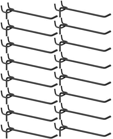 sourcing map 25pcs Pegboard Shelving Hooks 6 Stainless Steel Peg Board Display Hook Hanging Holders Wall Mount Organize Tools for Workbench Garage Kitchen Store, Black