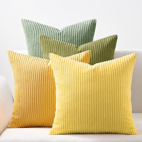 Topfinel Fundas de Cojines 40x40cm Decoracion Hogar 4 Piezas Funda para Cojin Sofa Cama Salon de Estar Dormitorio Sillas Jardin Habitación de los niños Pana Durable Verde Amarillento