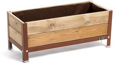MI HUERTO URBAN Jardinera Arriate de Madera con Bandeja | Marrón 90x40x38cm | Jardinera de Madera, Estructura Metálica, Mesa cultivar plantas para Jardín y Balcón, Bandeja Recoge Aguas | HUERTO BAJO