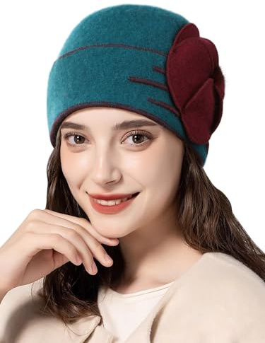 Superora Damen Winter Eimer Hut–100% Wolle, Vintage Design, BlumenFilzmütze