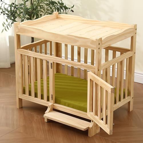 Hundebox für mittelgroße Hunde, Hundebox aus massivem Holz, multifunktionale Hundebox mit Regalen, mit herausnehmbarer Haustiermatte, Kletterleiter-Design, atmungsaktiven Seiten, geeignet fü