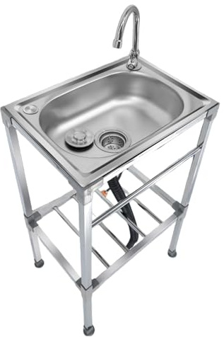Lavello in Acciaio Inox Indipendente, Lavello da Lavoro Commerciale a una Vasca, Lavabo da Esterno per Garage Officina Lavanderia Campeggio (Acciaio inossidabile,48 x 35 x 83cm)