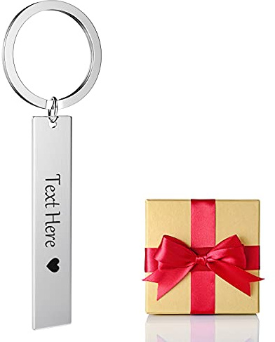 Porte-Clé Personnalisable, Porte-Clé Personnalisé Métallique Gravé, Porte-Clé Voiture en Acier Inoxydable - Cadeau pour Saint-Valentin Anniversaire Noël - Femme Homme
