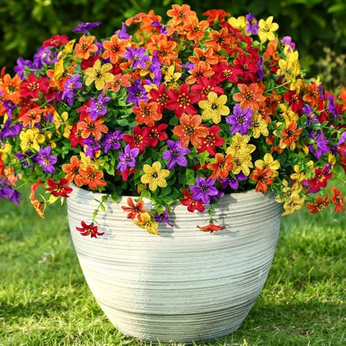 SHareconn 20 Bundles Artificial Flowers for Outdoors Decoration, Fake Silk Plants UV Resistant Realistic Flower Look Real for Porch Patio Window Summer Decor, RedPurpleYellowOrange