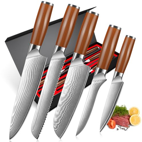 Home Safety Knife Set, 5 Pieces Damascus Kitchen Knives Set Made of 67-Layers Damascus Steel, Chef Knife Set with Ergonomic Stainless Steel Handle for Chefs and Home Cooking,Ultra Sharp