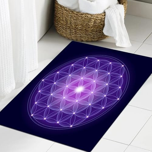 JHAOUNUK Weich Badezimmerteppich 40x60cm,Die kosmische Blume des Lebens mit Sternen auf dunkelblauem Hintergrund,rutschfest waschbar Badematte Flauschige Badteppich Saugfähig Badvorleger Duschvorleger