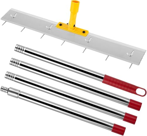 MXBAOHENG 61cm Pin-Nivellierer für Nivelliermasse 7 verstellbaren Stiften | Stiftnivellierer für Ausgleichsmasse mit 2 m Stange, Aluminium, 1-3 cm verstellbaren Zähnen für selbstnivellierende Estriche