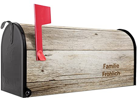 banjado® Amerikanischer Briefkasten - US Mailbox/Letterbox mit Motiv Graues Holz 51x22x17cm - Postkasten Stahl aus Amerika – Briefkasten amerikanisch schwarz pulverbeschichtet