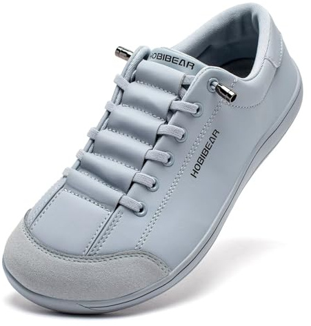 HOBIBEAR Chaussures minimalistes larges pour femmes et hommes effet pieds nus à enfiler avec semelle non surélevée, Gris/bleu, 37 EU