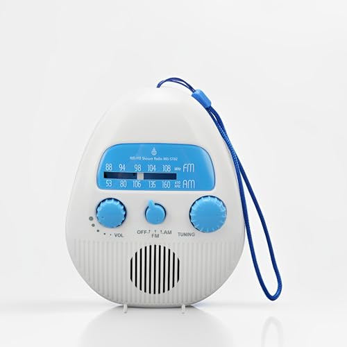 LICAEVEY Radio de Douche AM/FM AM/FM avec Haut-Parleur intégré - Radio de Salle de Bain Portable ABS, Batterie, Réglage de Bouton Facile pour Le Bain et L'usage Extérieur