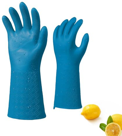 Vgo... Kemikaliebeständiga återanvändbara handskar, lätta att sätta på och ta av, non-stick, hållbara från 10 ℃ till 100 ℃, 5 x mer hållbar, 3X tjockare för industriellt bruk (TP1117, blå, L)