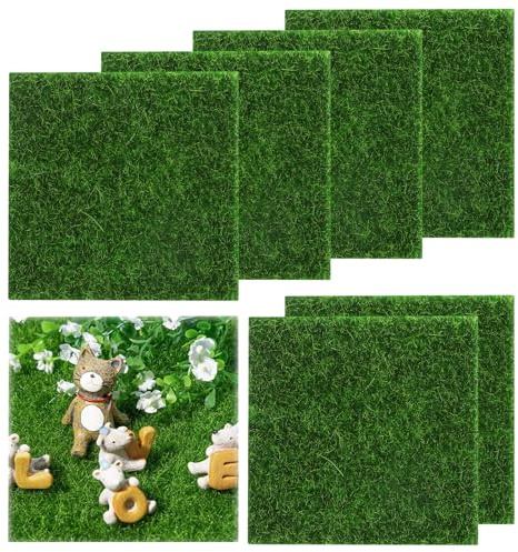 VOSSOT Herbe Synthetique Exterieur 6pcs 15×15cm Fausse Pelouse Décorative 3cm, Gazon Artificiel Épais pour Balcon, Mariage, Miniature, Tapis Faux Gazon pour Terrasse ou Maquette