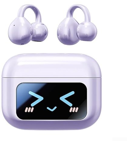 Qualoramall Bone Conduction Headphones M100 Wireless Bone Conduction Earphone Noise Cancelling Open Ear Headphones Blue-tooth Clip-On Headphone with LCD Touch Screen(Purple)