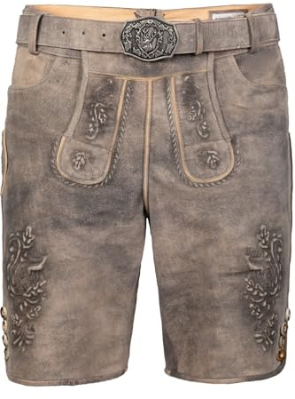 Edelnice Trachtenmode Kurze Wildbock Lederhose Maxl grau mit edler Stickerei