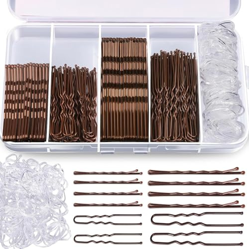 Aucuu 550 Stück Haarnadeln Bobby Pins Set, Haarnadeln Metal Hair pin mit Aufbewahrungsbox, Haarklammern U-förmige, Wellen-Haargriff Haarspange, Durchsichtige Haargummi, Haarklemmen Haarspangen Damen