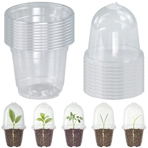 GESDYO 10 Stück Anzuchttöpfe Transparent 7.5cm Klare Pflanztöpfe mit Feuchtigkeits-Kuppeldeckel & Ablauflöchern Kunststoff Blumentopf Set für Stecklinge, Sukkulenten, Orchideen