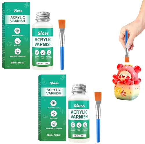 Paquete de 2 barnices transparentes brillantes, barniz con acabado brillante, barniz para velas, resistente al agua, de secado rápido, mejora la intensidad del color Previene grietas,60 mlx2