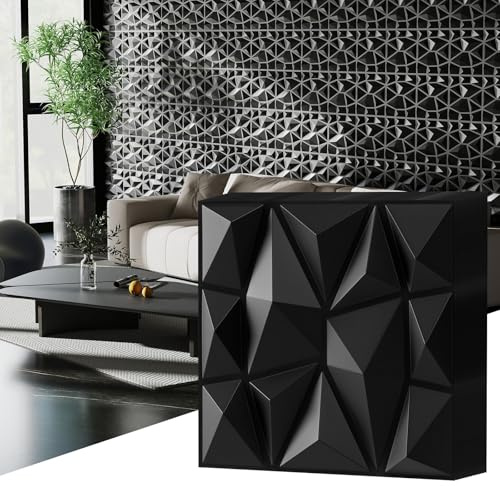 GOPLUS Lot de 50/100 Panneau Mural Decoratif en Diamant 30x30 CM, Panneaux Muraux 3D en PVC, Facile à Découper, Installer, Imperméable & Résistant à Chaleur, pour Salon, Chambre (30x30CM-4,5㎡,Noir)