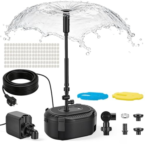 Yigowyigo Teichpumpe mit Filter und Springbrunnen Set, 20W 1500L/H Teichfilter Komplettset mit Pumpe, Teichfilter Miniteich mit 3m Stromkabel für Außenteiche, Wasserspiel, Fontänen Pumpe aussen klein