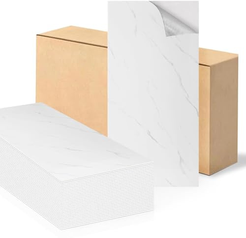 Swehooirt 50Pcs White Marble Tile Stickers 60x30cm Thicken Stick on Self Adhesive Wall Tiles,Peel and Stick Waterproof Vinyl Marble Tiles for Bathroom Kitchen Splashback Living Room Bedroom