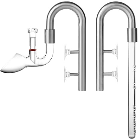 JARDLI Stainless Steel Lily Pipe Set – Hybrid Steel & Detachable Glass Outflow with Skimmer, Glass Multi-Level Inflow, 360° Flow Control, Fish & Shrimp Safe (13mm for 1/2'' i.d. (12/16 mm) tubing)