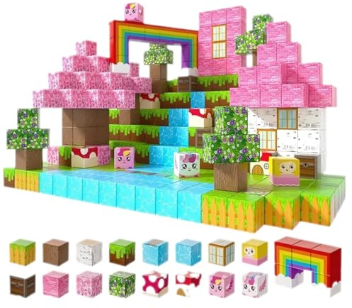 Luxalba 100Pcs Unicorn Castle Magnetic Building Block Toy | For Girls Ages 4-10,Strong Magnets, STEM Montessori Construction, Sensory Gifts,Girl's holiday gift