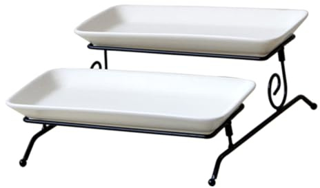 NUOBESTY Plateau à Gâteaux à Deux Niveaux Amovible en Fer et Céramique Mat Blanc, Plat de Présentation pour Desserts et Fruits, Support de Service Polyvalent pour Fêtes et Restaurants