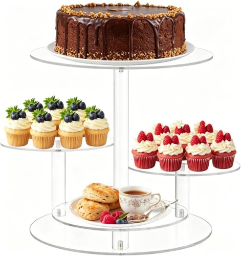 Qnbonrich Alzata per torte e cupcake a 4 livelli, in acrilico, per torte, dessert, per matrimoni, compleanni, feste