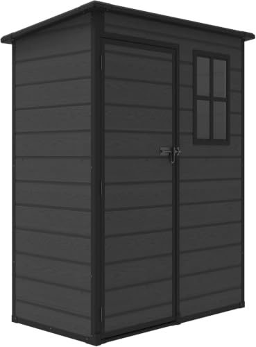 Koll Living Gartenhaus Arden | 2100 Liter, 152 x 91,5 x 193 cm | hochwertige Kunststoffpaneele in Schwarz | mit Fenster, abschließbar | UV- & witterungesbeständig