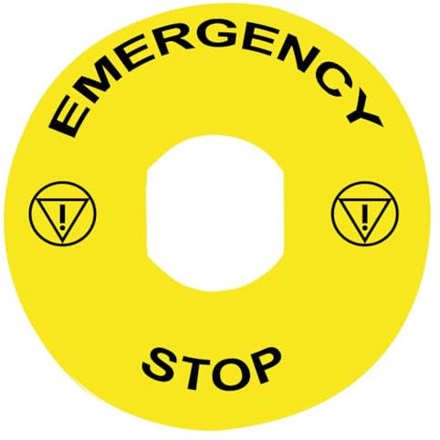 Schneider ZBY8330 Schild, rund, gelb, Durchmesser 90mm -Beschriftung Emergency Stop