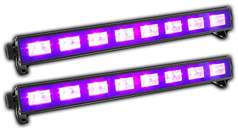 BeamZ BUV93 LED UV Light Bars (Pair) – 2X 8x3W Blacklight LEDs, Plug & Play Party Lighting, Parabolic Reflectors, Compact with Adjustable Mounts for DJ, Home, Bar, Events