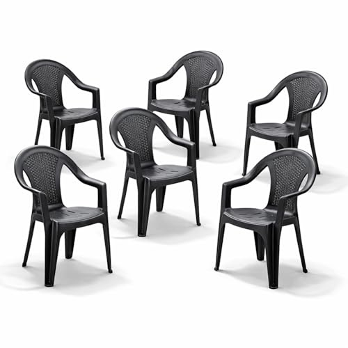 Mojawo 6 Stück Stapelstuhl Gartenstuhl Bistrostuhl Gartensessel stapelbar Rattan-Optik Balkonmöbel Gartenmöbel Anthrazit