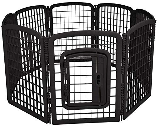 Amazon Basics 8-Panel Octagonal Plastic Dog Playpen, Portable Indoor/Outdoor Pet Fence with Gate, Exercise Pen for Puppies and Small Animals, 34 inches, Black