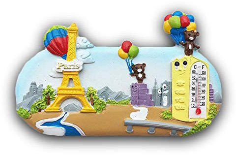 3D Cartoon Paris France Refrigerator Fridge Magnet Tourist Souvenirs Handmade Resin Craft Magnetic Stickers Home Kitchen Decoration Travel Gift Thermometer