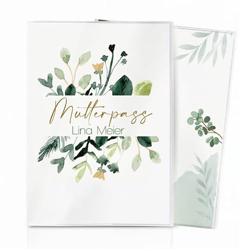 Cozy Racoon 3-teilige Mutterpasshülle für den deutschen Mutterpass | Hochwertige Hülle für deinen Mutterpass | Design Green Flowers (mit Personalisierung/mit Name)