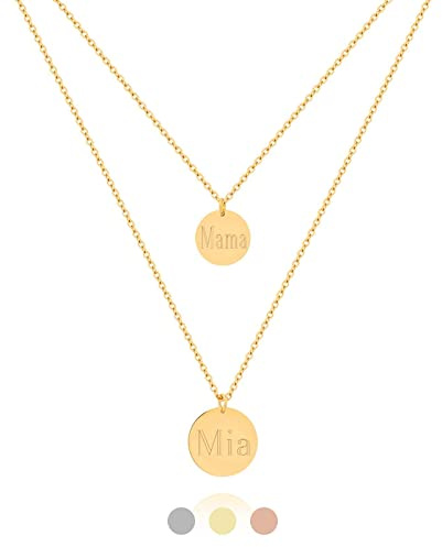 JOLA – mehrlagige Kette mit Gravur |10mm 12mm Plättchen Anhänger mit Namen | 316L Edelstahl | Namenskette | personalisierter Schmuck | Geschenke zum Valentinstag Muttertag Geburtstag Jahrestag