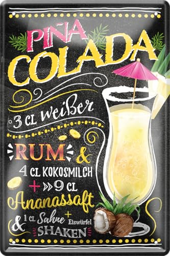 schilderkreis24 - Cartel de chapa para cócteles, recetas, decoración de metal, para todos los propietarios de bares o pubs, regalo de cumpleaños o Navidad, 20 x 30 cm (Pina Colada)