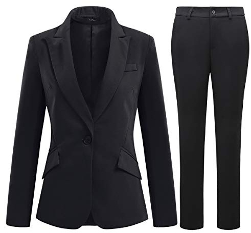 YFFUSHI Women 2-Piece Trouser-Suit Jacket Ladies Formal Office Business Blazer Coat,Black,L