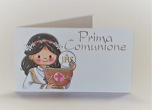 Cartotecnica Italiana 100 Pz Bigliettini Bomboniera Prima Comunione Femminili Umoristici. Impaginati su cartoncini bianchi f.to A6 con dettagli grafici color Oro