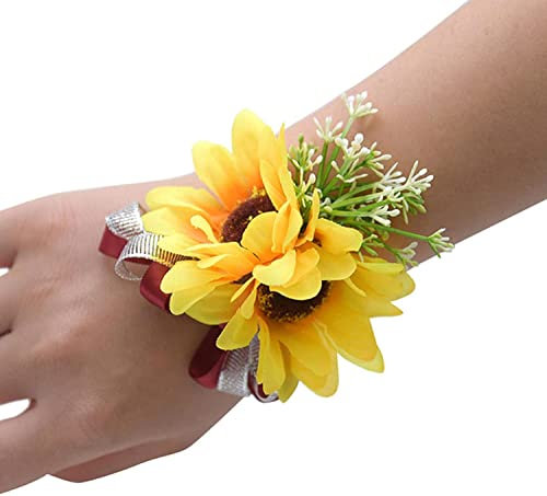 Boutonniere Brautigam Handgelenk Blume Hochzeit Blume Ansteckblume Damen Gelbe Sonnenblumen Boutonniere für Party Hochzeit Tuch Dekor Boutonniere Pin Braut Handgelenk Corsage Brautjungfer Armband llx