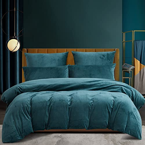 Luofanfei Warme Bettwäsche 200x200 Winter Petrol Blau Flauschig Warm Flanell Plüsch Winterbettwäsche Bettbezug Set Fleece Bettwäscheset Microfaser Bettwäscheset und Kopfkissenbezüge 80x80 cm