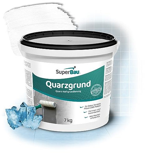 SuperBau Quarzgrund (7kg ca.23m²) Weiß Haftgrund Fliese auf Fliese Grundierung für Putz Beton Holz OSB-Platten Haftgrundierung mit Quarzsand für Außen & Innen