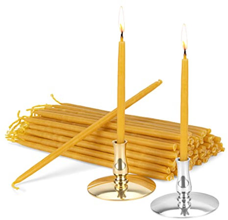 NKlaus - Set 2 portavelas + velas cónicas 100% cera de abeja L 16cm Hecho a mano 40072