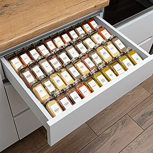 VANGAY Spice Drawer Organizer, Spice Rack Drawer for Kitchen, 4 Tier Acrylic Drawer Spice Organizer for Jars and Packets, Adjustable Storage Salt, Seasoning etc, Expandable From 11 to 22 Pack 8