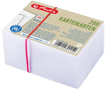 Herlitz Karteikarte A8, liniert, weiß, Blauer-Engel-zertifizert, 1000 Stück, 50041091