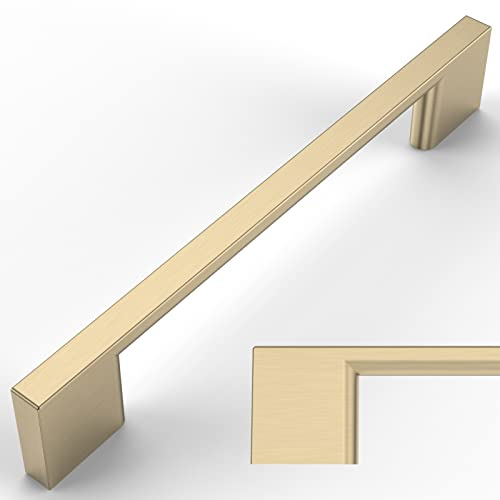 Amerdeco 10 Stück Möbelgriffe Gebürsteter Gold, 128mm Lochabstand, Aluminiumlegierung Schubladengriffe & Schrankgriffe für Küchenschränke & Kleiderschränke UK0035