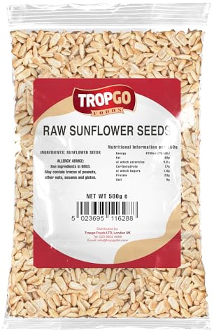 Tropgo Sunflower Seeds - 500g - Packed Fresh, Premium Quality Healthy Raw Sunflower Seeds for Eating -High in Fibre & Minerals- Perfect for Snacking